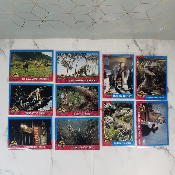 Vintage JP Topps Trading Cards Lot of 10 Jurassic Park Movie Cards Lot #2 - Picture 1 of 12